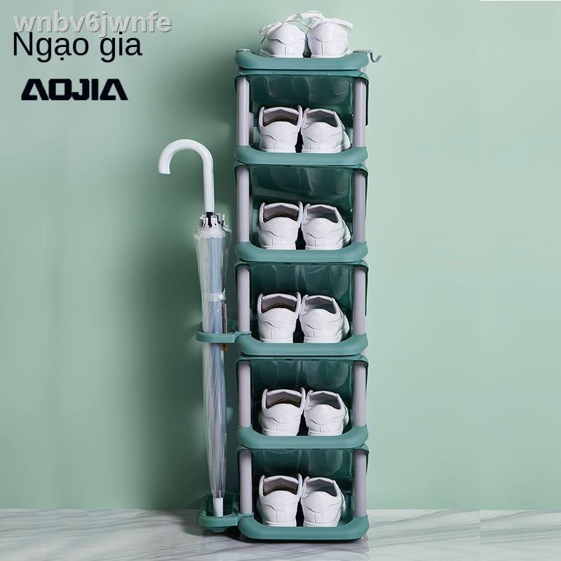 ☍✤☃Giá để giày dép đơn giản, ô cửa hẹp và nhỏ, nội thất gia đình, hiện vật lưu trữ giày dép nhựa mini hai chiều đẹp, tiế
