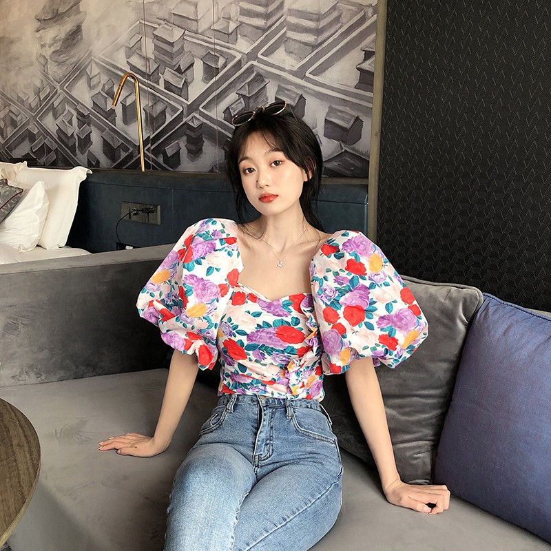 Zara Morocco full tag - Áo Zara họa tiết hoa tay bồng xinh đẹp AH10TBG59N9