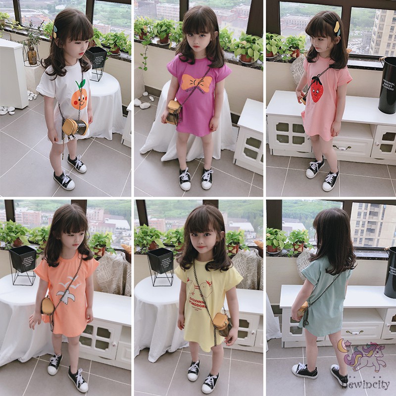 Đầm thun in họa tiết hoạt hình phong cách Hàn Quốc thời trang mùa hè cho bé gái