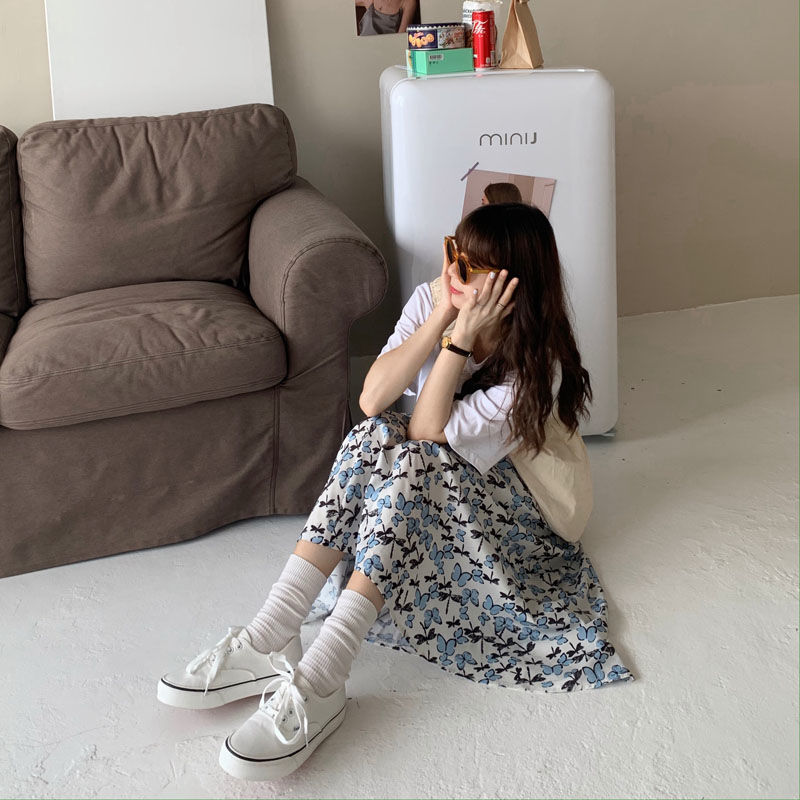 Chân Váy Dáng Dài In Họa Tiết Hoa Bướm Phong Cách Hàn Quốc Nữ Tính