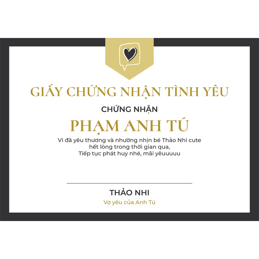 In - Thiết kế giấy chứng nhận tình yêu cute cho các cặp đôi theo yêu cầu