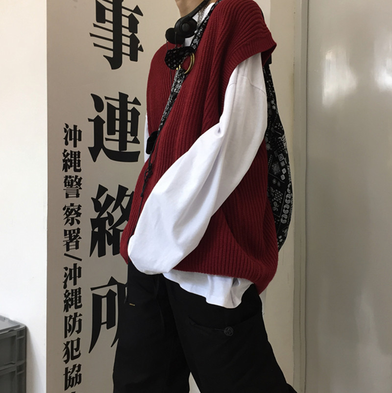 Áo dệt kim không tay chui đầu cổ V đơn giản thời trang Hàn Quốc cho nam nữ 223301