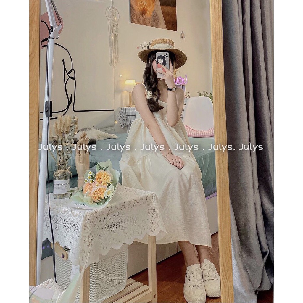 Váy hai dây đũi nhăn nữ🌸Đầm Midi Trơn Dáng Xòe Dài 2s Bánh Bèo Ulzzang Siêu Xinh | BigBuy360 - bigbuy360.vn