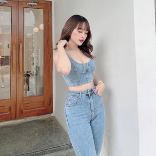 Set jeans - hot girl - áo croptop