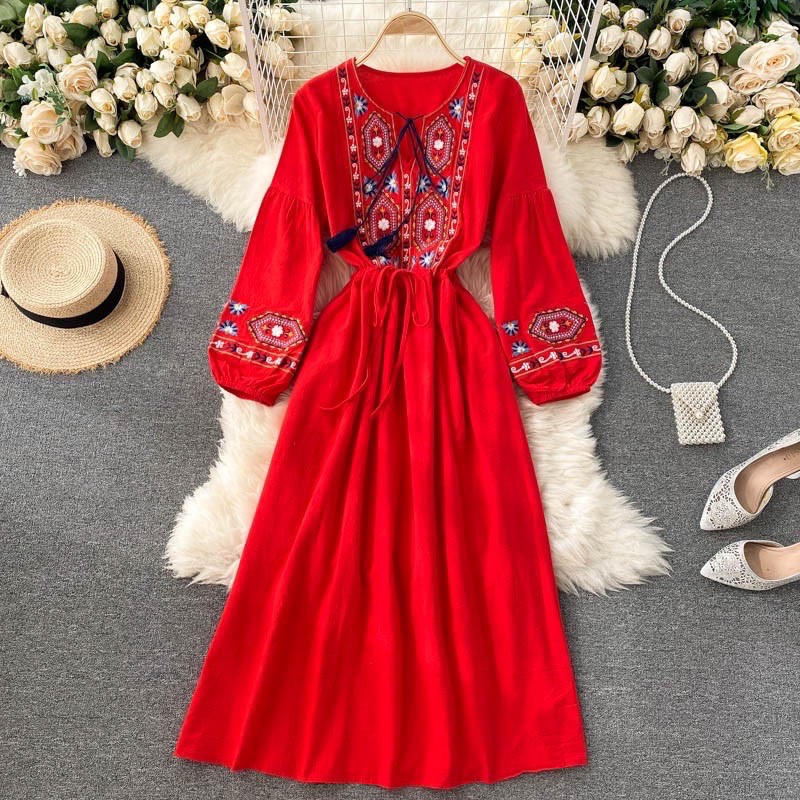 Váy boho váy bohemian thổ cẩm thêu sắc nét có ảnh thật