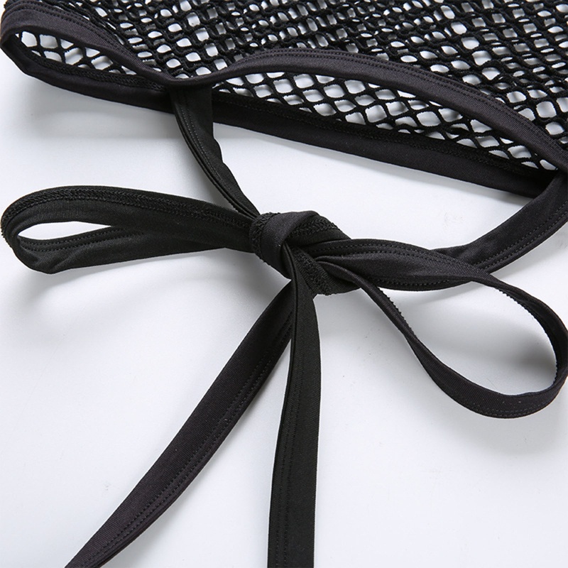 Áo Crop Top Lưới Tay Dài Xuyên Thấu Buộc Dây Sau Lưng Thời Trang Mùa Hè Cho Nữ