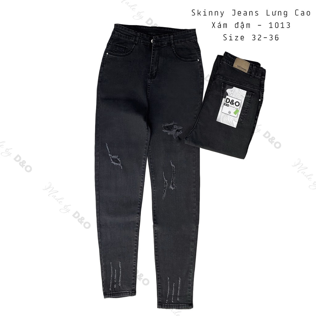 [Bigsize 32-36] Quần Skinny Jeans, Xám Đậm Rách 1013, Lưng Siêu Cao, Co Giãn Mạnh