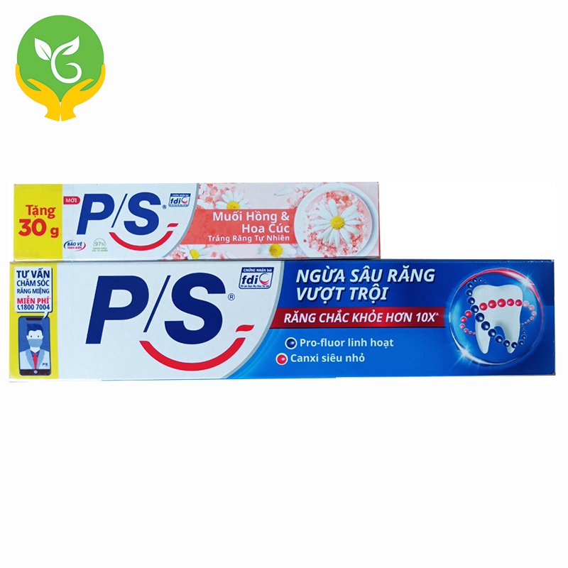Kem Đánh Răng PS Ngừa Sâu Răng Vượt Trội 180g tặng tuýp Muối hồng 30g