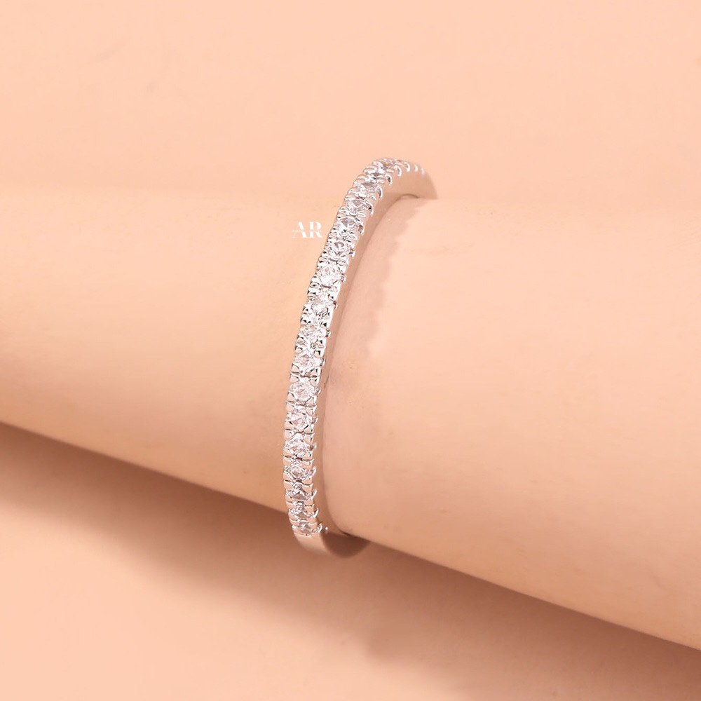 Nhẫn bạc nữ đính đá một hàng nhẫn nữ bạc 925 đơn giản– AURASILVER-N08
