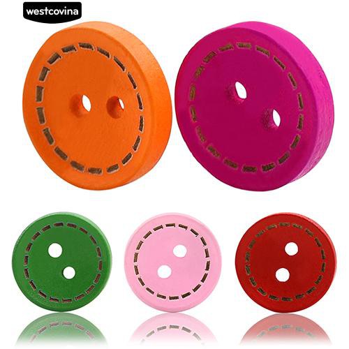 Set 100 Nút Gỗ Tròn 2 Lỗ Nhiều Màu May Vá Chuyên Dụng