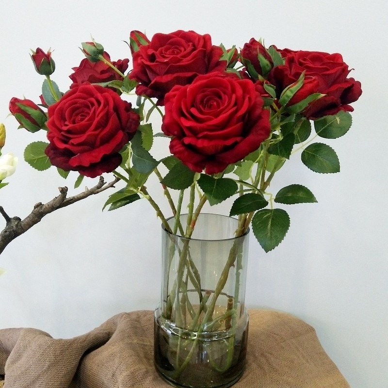 1 Nhánh 5 Bông Hoa Hồng Nhân Tạo Bằng Lụa Cho Trang Trí