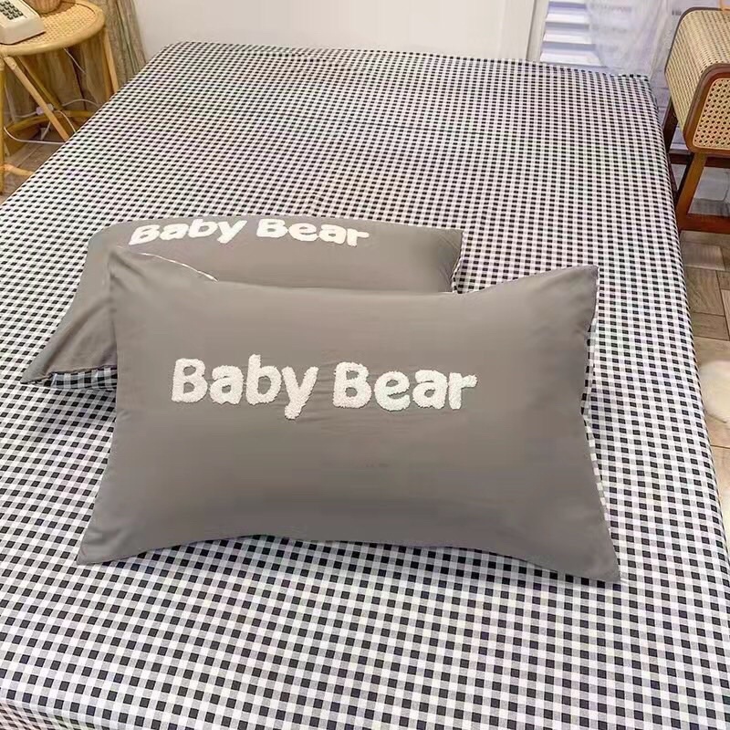 Chăn ga gối cotton đũi , Bộ ga gối đũi Baby Bear chăn trần hè tặng kèm gấu xinh