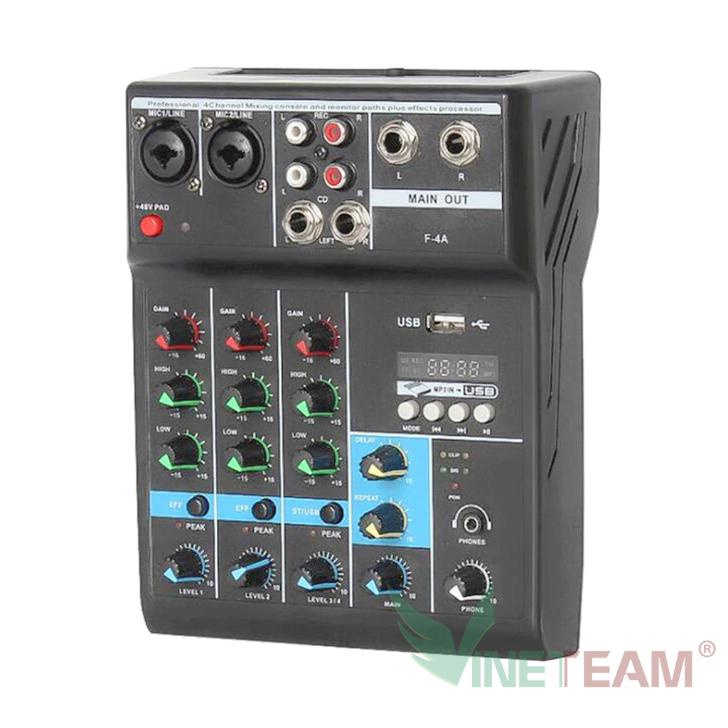 Bộ trộn âm thanh karaoke Mixer F-4A 4 kênh Bluetooth Karaoke chuyên nghiệp ,Mixer Hát Live , Thu Âm -DC4381