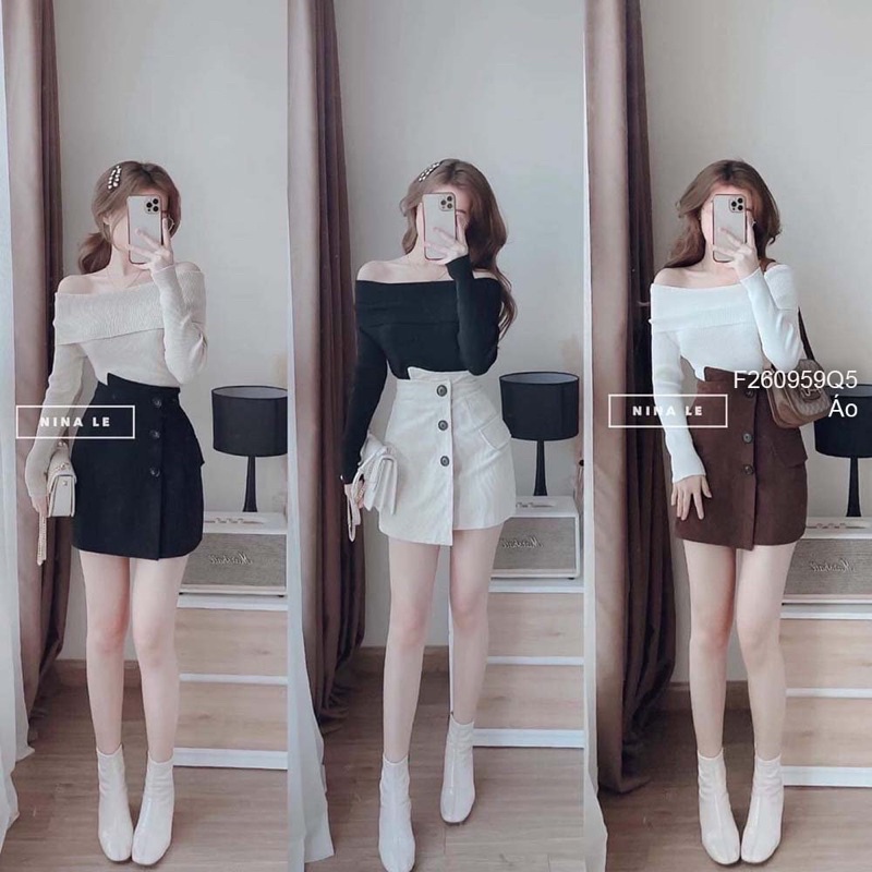 Áo len trễ vai tay dài sang trọng - chất len mịn đẹp VIENS STORE