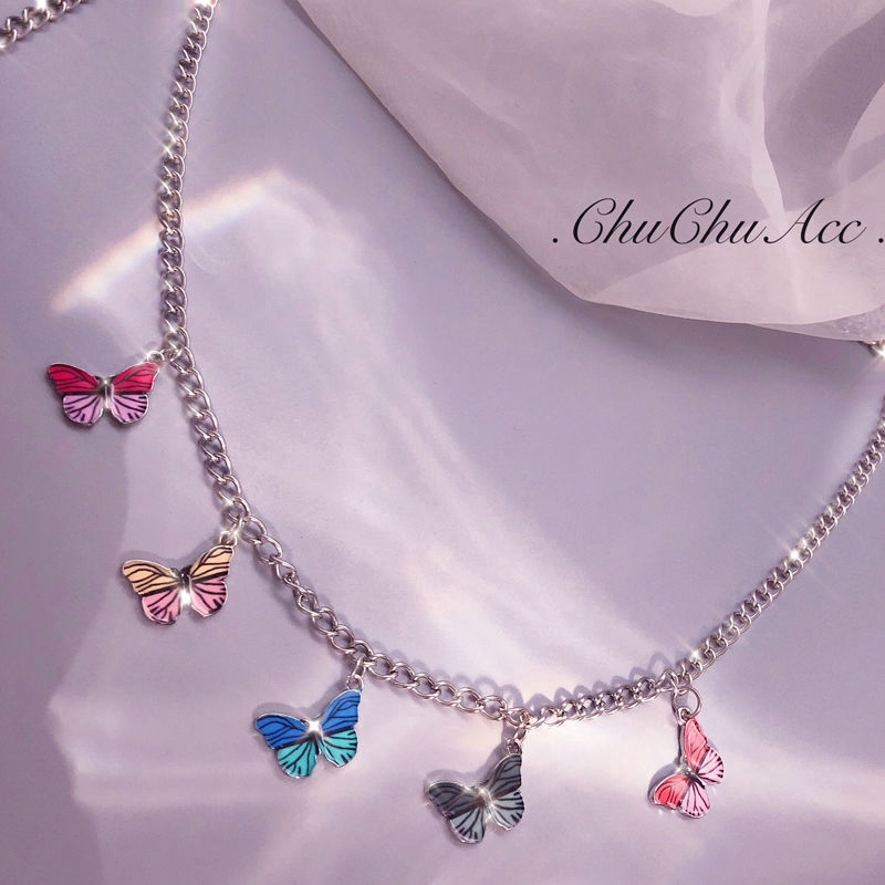 Dây Chuyền Mặt Hình Bướm Nhiều Màu Sắc Phong Cách Hip Hop