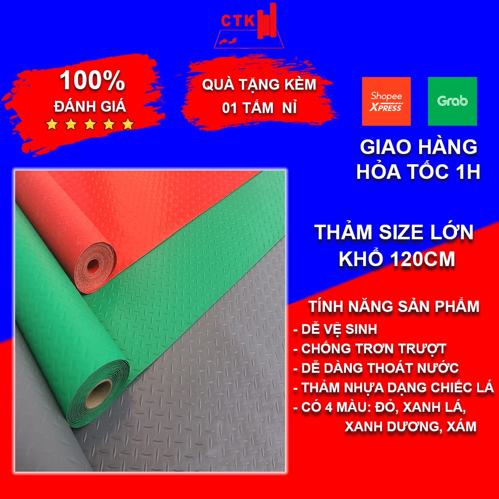 Thảm nhựa trải sàn chống trơn, thảm lót sàn nhà dạng cuộn chiếc lá đủ màu 120x 50cm