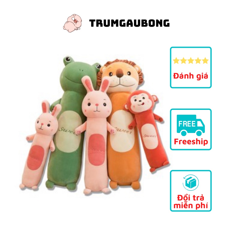 Gấu Bông - Gối ôm hình thú siêu mịn co dãn 4 chiều cực êm siêu đáng yêu Ếch - Thỏ - Khỉ