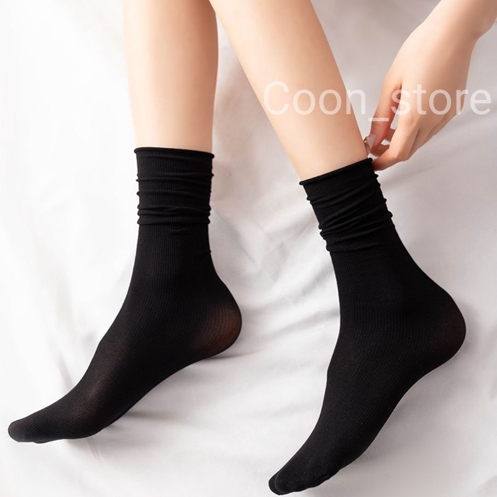 Vớ Nhung Mỏng Thoáng Mát Màu Sắc Trơn Cổ Nhún Phong Cách Nhật Bản Cho Nữ