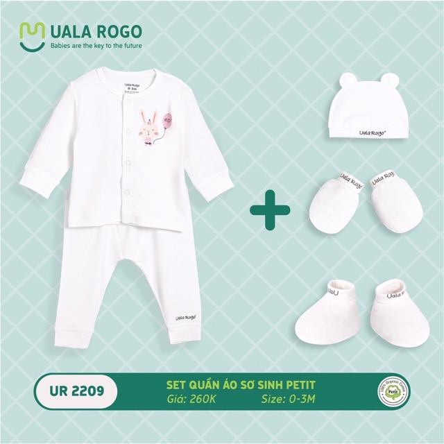 Set sơ sinh Ualarogo gồm quần áo nón bao tay chân cùng tông