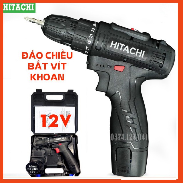 Chính Hãng Máy khoan pin Hitachi 12V - Khoan 2 cấp tốc độ, Lõi đồng - Máy Khoan dùng pin, Máy bắt vít 12V, Đảo chều ...