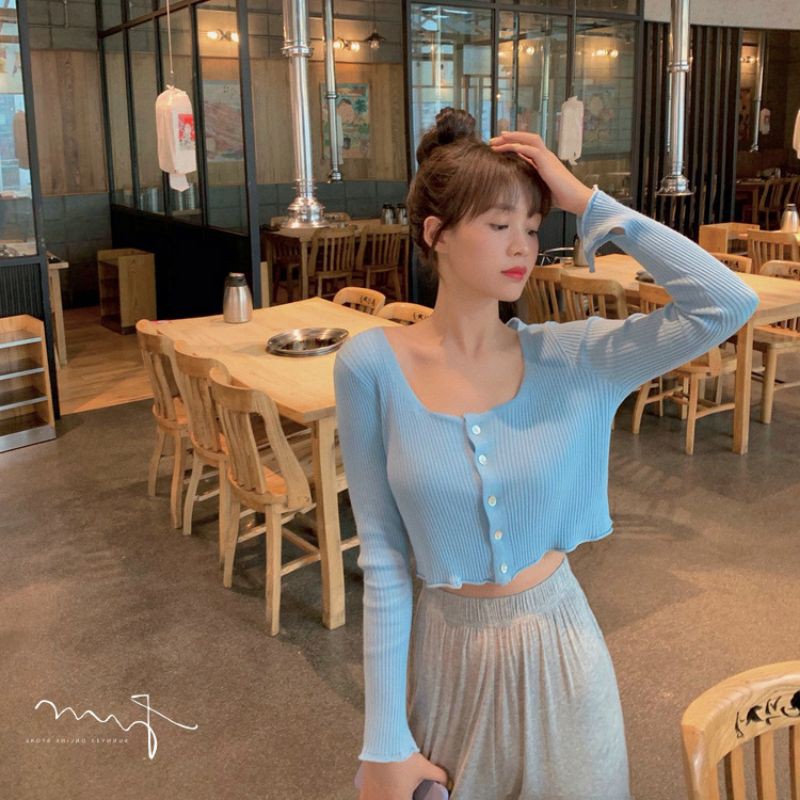 áo thun len nữ croptop tay dài phong cách hàn quốc siêu xinh