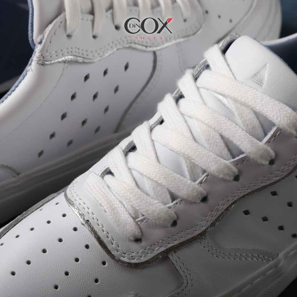 Giày Sneaker Nữ Da Bò Thật Sang Trọng DINCOX E03 White Silver Chính Hãng