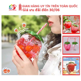 Bình đựng nước hình trái dâu tây 500ml kèm ống hút dễ thương