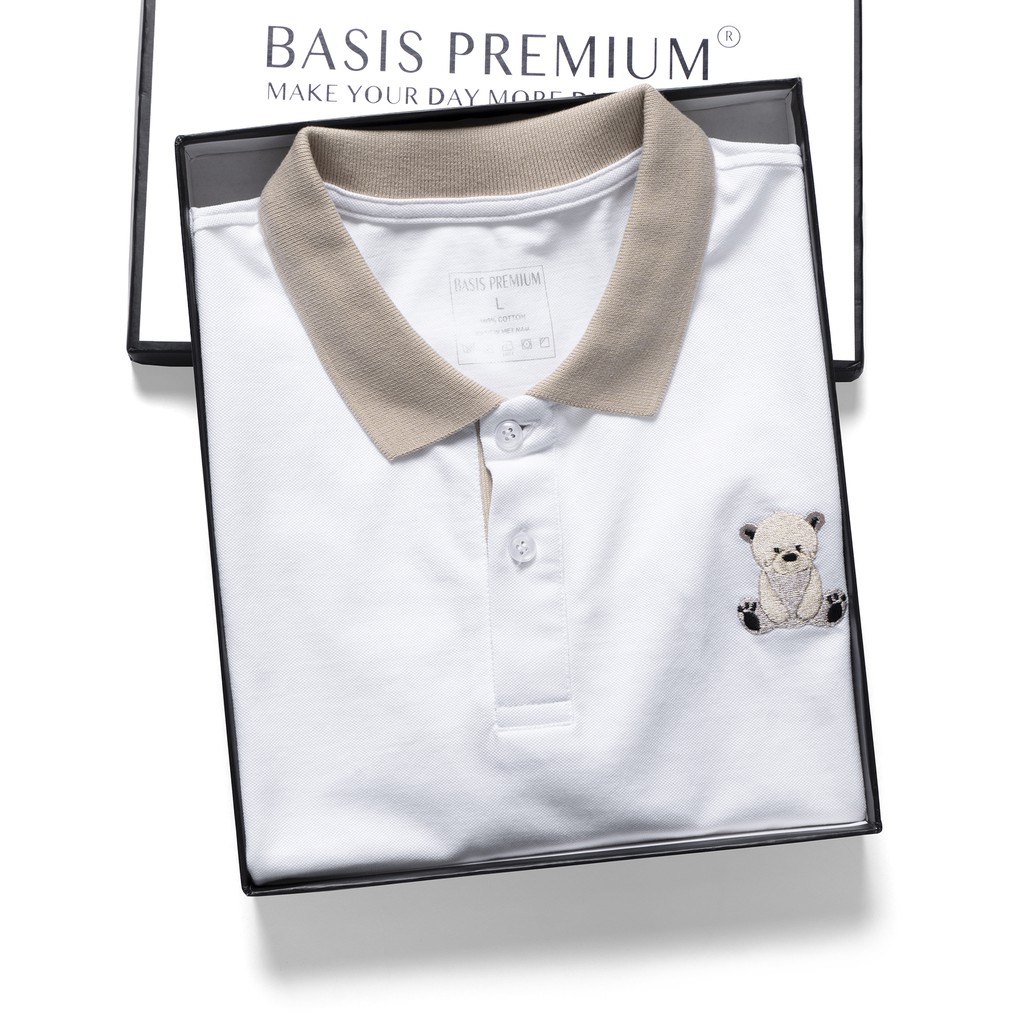 Áo polo nam BASIS họa tiết thêu gấu sắc nét, trẻ trung chất liệu cotton cá sấu APL211 | BigBuy360 - bigbuy360.vn