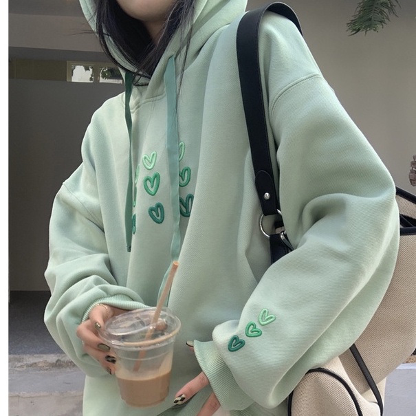Áo hoodie ZHELIHANGFEI tay dài thêu họa tiết trái tim phong cách Nhật Bản ngọt ngào cho nữ