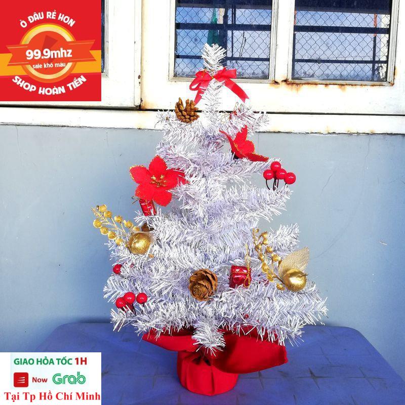 Cây Thông Noel Để Bàn 51Cm Màu Trắng Đế Nhựa Bọc Vải Đỏ