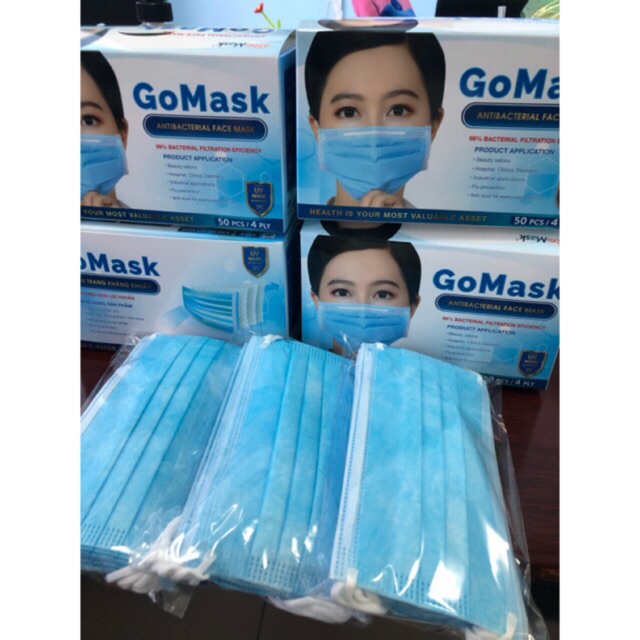 (Sẵn sll giá tận xưởng) Khẩu Trang y tế-kháng khuẩn-4 lớp hiệu Go mask