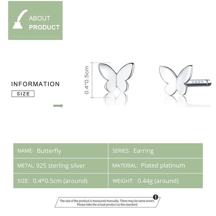 Khuyên tai Bamoer SCE775 bằng bạc hình bướm nhỏ xinh