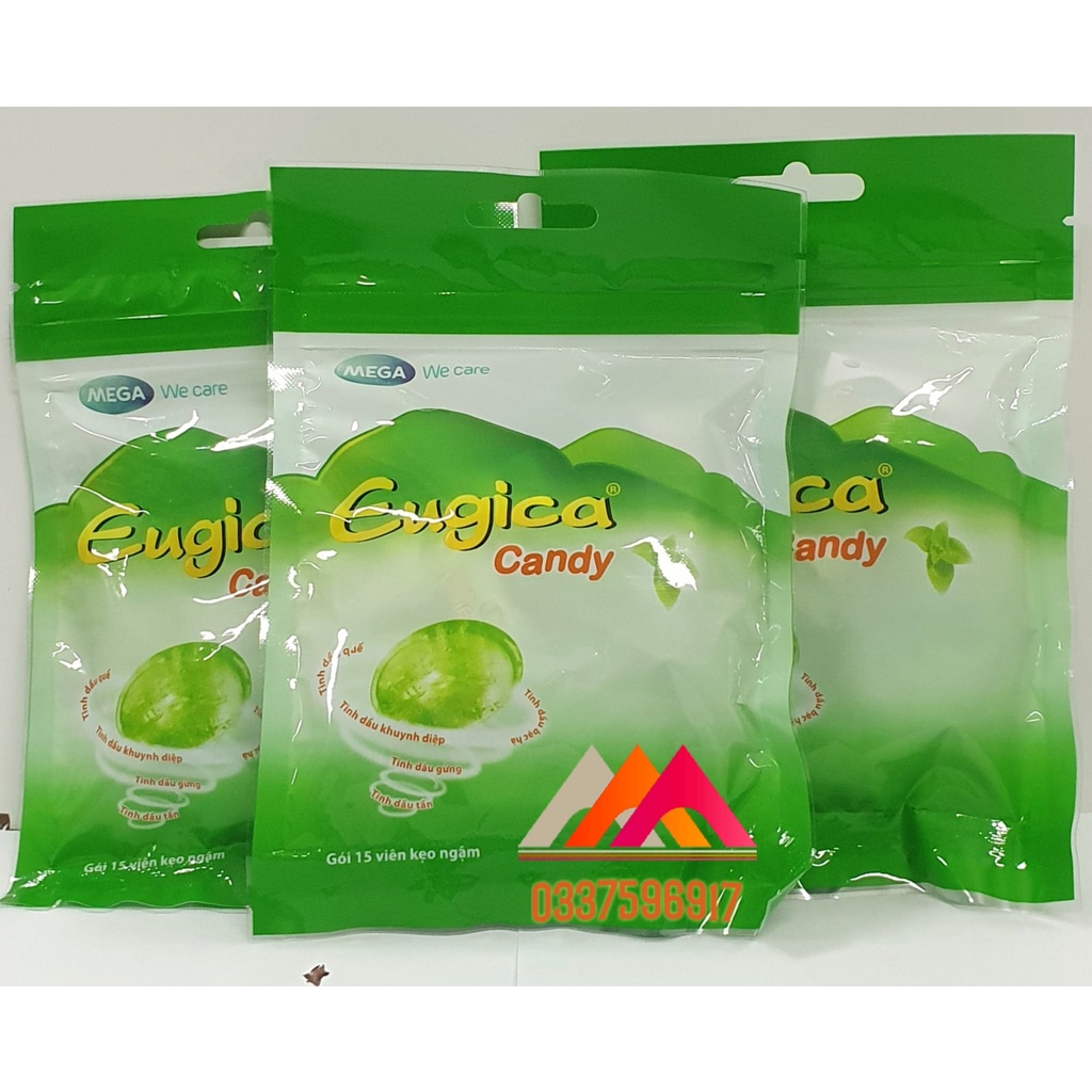 KẸO NGẬM THẢO DƯỢC EUGICA BẠC HÀ THE MÁT - GIẢM HO - LONG ĐỜM - THƠM MIỆNG - TÚI 15 VIÊN TIỆN DỤNG