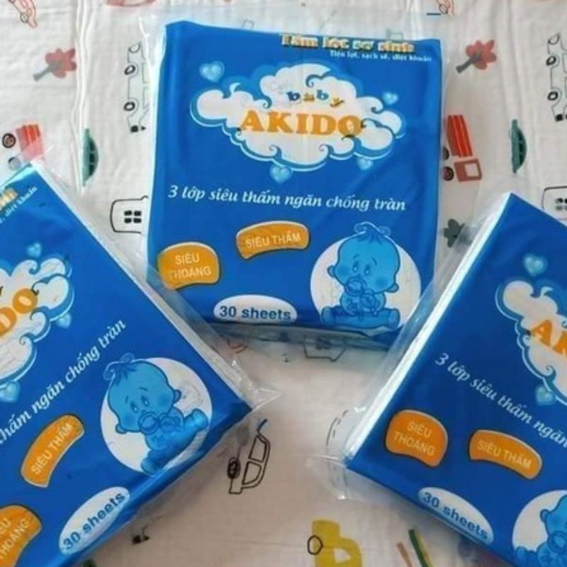 Miếng lót phân su chống thấm cho bé,Tấm tã lót sơ sinh AKIDO 3 lớp siêu thấm bịch 30 tờ