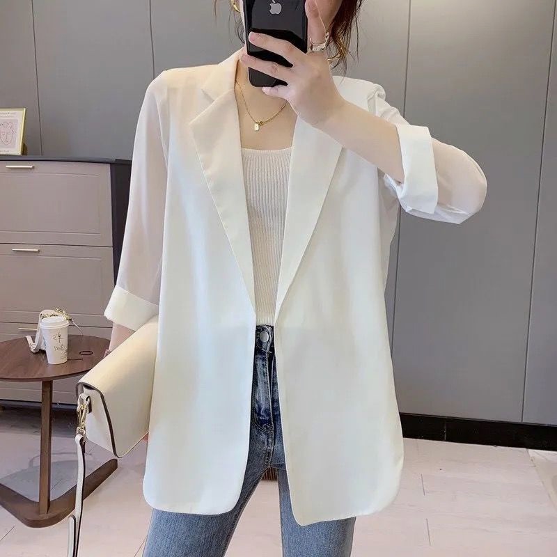 Áo Khoác Vest Chất Liệu Chiffon Mỏng Màu Trắng Thời Trang Cao Cấp Cho Nữ