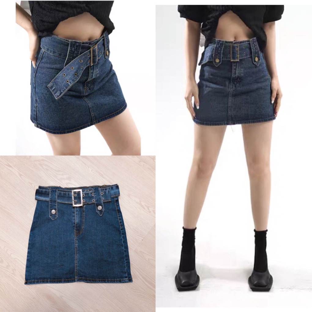 Chân váy jeans phối nịt