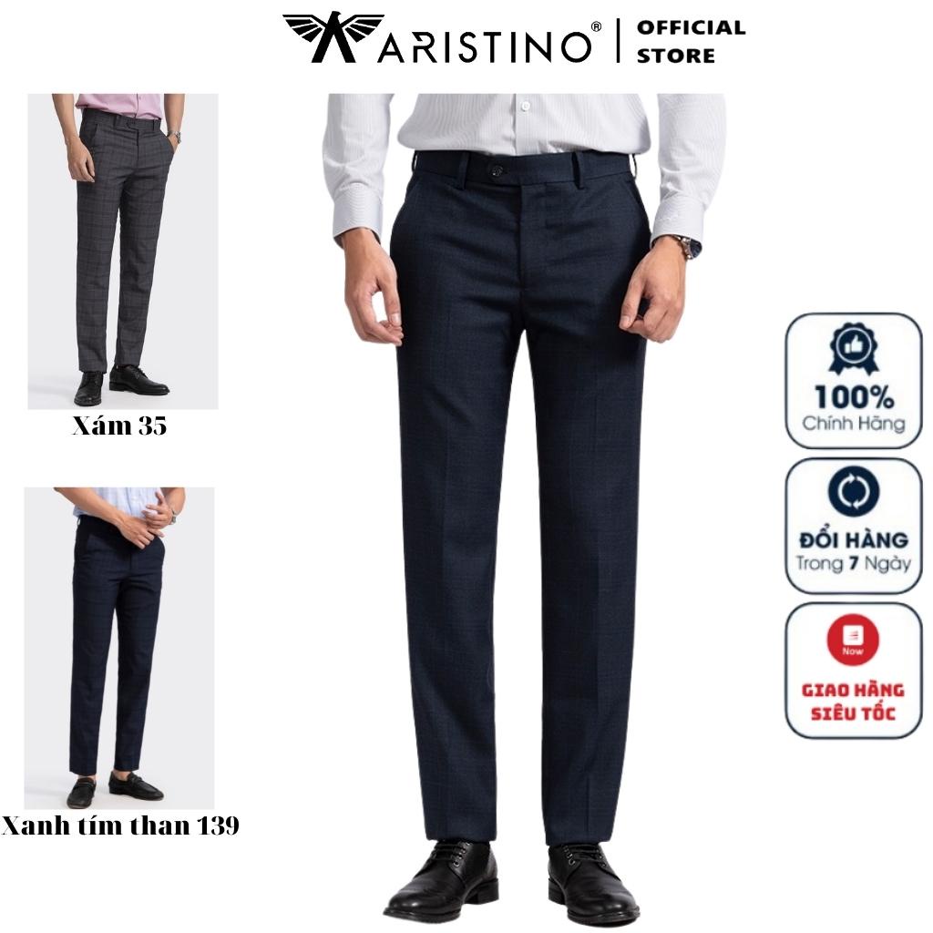 Quần Âu Nam Quần Tây Công Sở Cao Cấp ARISTINO ATR01502 Kẻ Caro màu Xám và Xanh Than Dáng Slim Fit Ôm Nhẹ Vải Polyester
