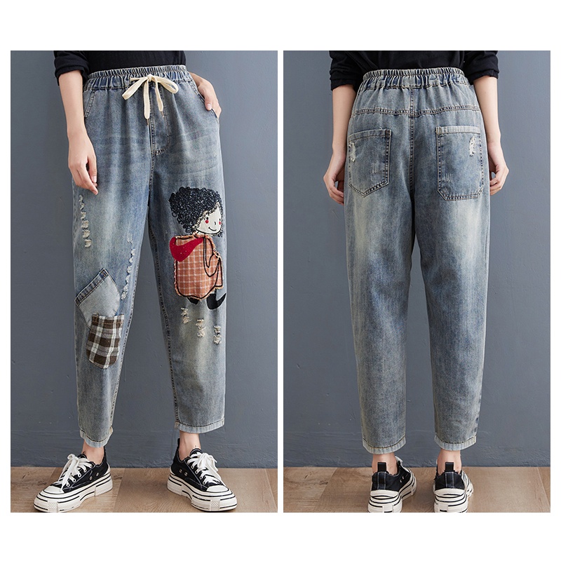 G58 Quần jean baggy big size freesize thoải mái rộng rãi phong cách họa tiết bé gái