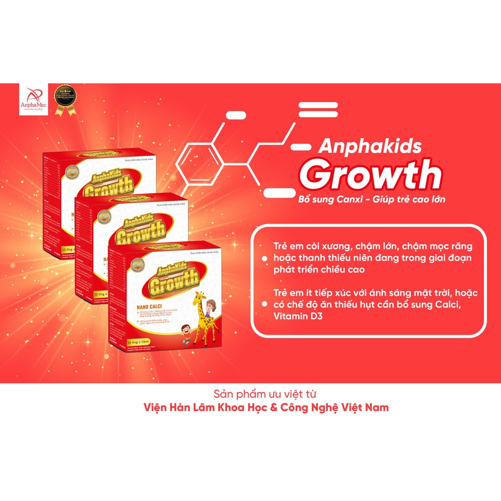 Canxi cho bé, tăng chiều cao cho bé, Nano Canxi AnphaKids Growth