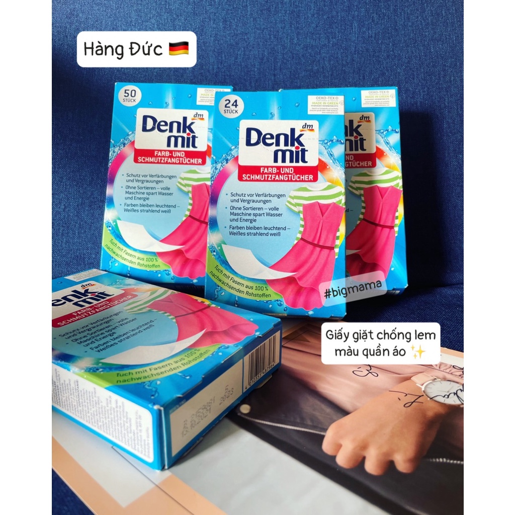 (Hàng Đức) Giấy giặt quần áo chống lem màu Denkmit hộp 24 tờ và hộp 50 tờ
