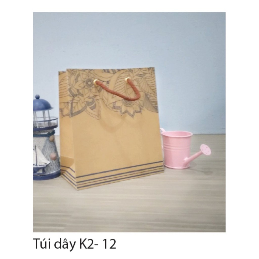 Combo 10 túi giấy Kraft nâu hoa văn K2 (16 x 18 x 8)