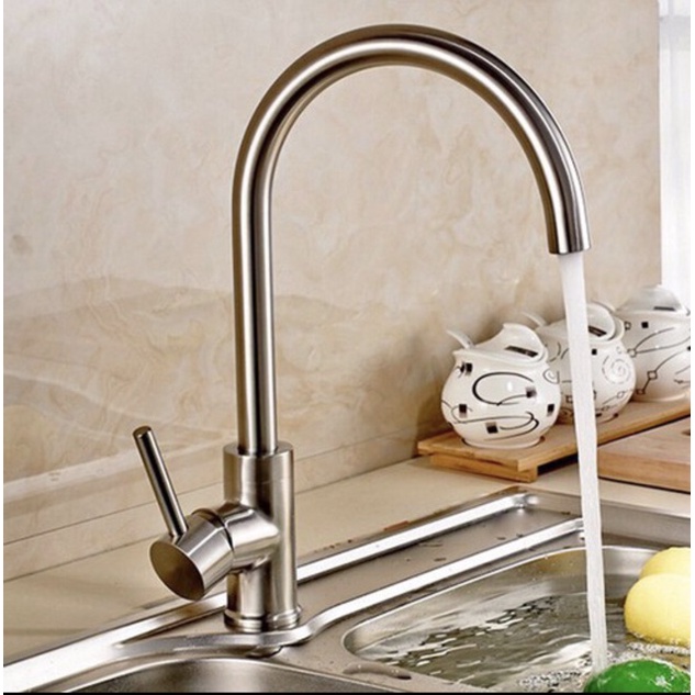 Vòi chậu rửa bát, vòi rửa chén nóng lạnh cổ ngỗng inox SUS 304(Tặng kèm dây cấp nóng lạnh)