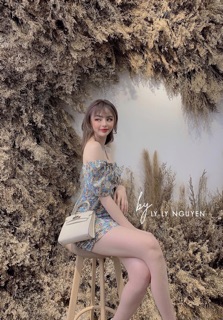 đầm hoa nhúng thun trễ vai (hàng ord chỉ 2 ngày)