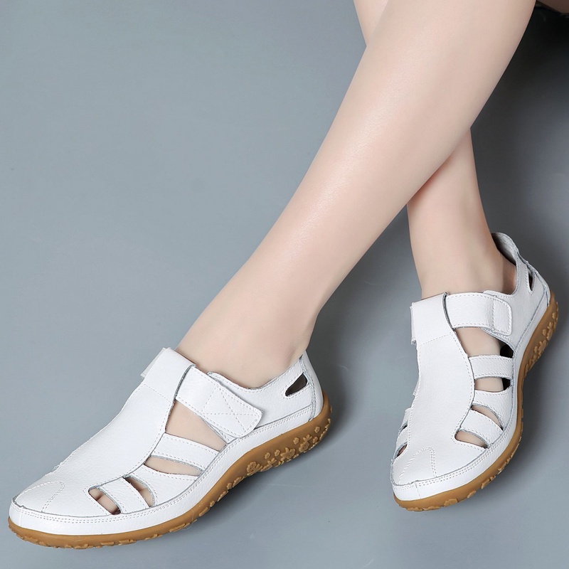 Giày Sandal Da Bò Đế Bằng Thoáng Khí Thời Trang Cho Nữ