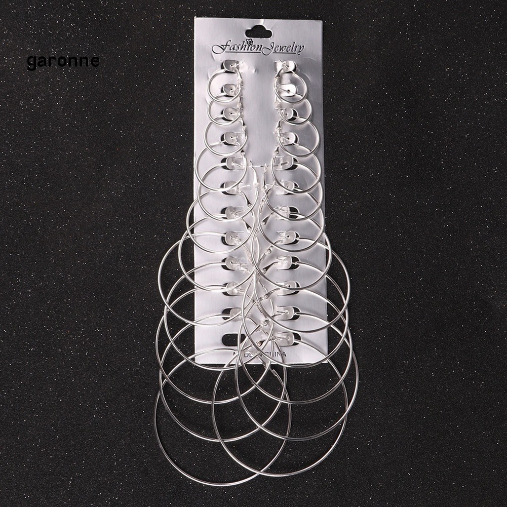 GA_12 Pairs Women Girls Gold/Silver Plated Rock Punk Club Circle Hoop Earrings Set