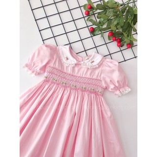 ĐẦM SMOCK ANNIE HỒNG PHẤN CỔ VIỀN REN