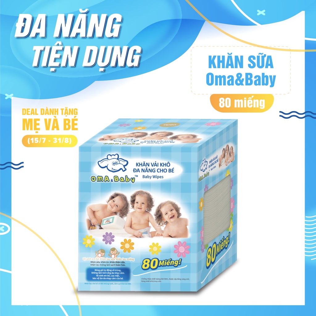 Khăn vải khô đa năng Oma &amp; Baby ( Hộp/ 80 miếng )