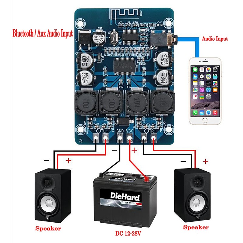 XH-M314 Bảng mạch khuếch đại kỹ thuật số Bluetooth siêu rõ nét TPA3118 Mô-đun khuếch đại âm thanh 2 * 45W Bảng giải mã AUX