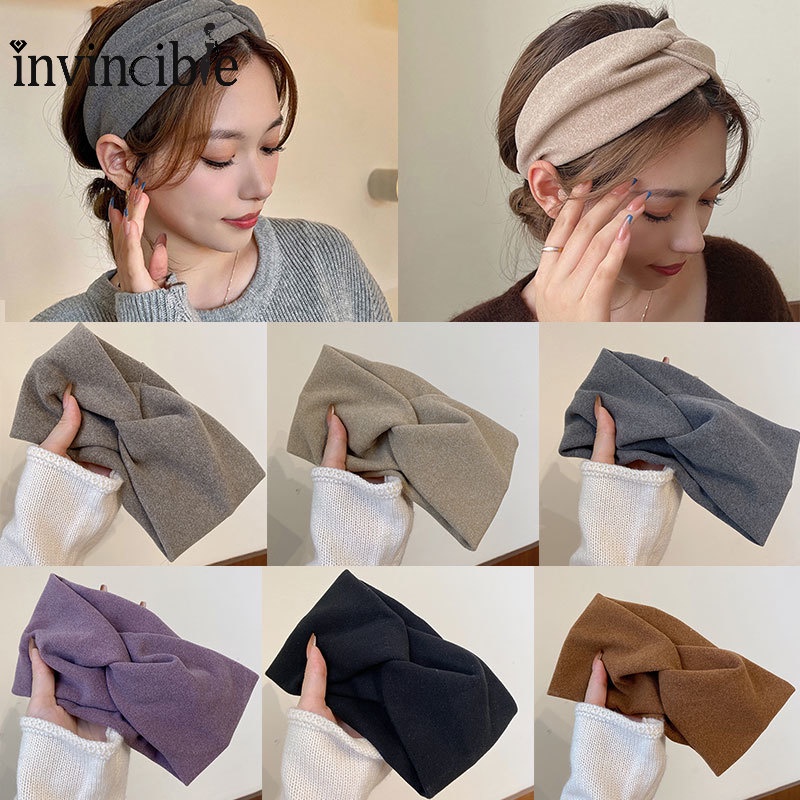 Băng Đô Cài Tóc Bằng Polyester Co Giãn Màu Trơn Phong Cách Hàn Quốc Cổ Điển Thời Trang Cho Nữ