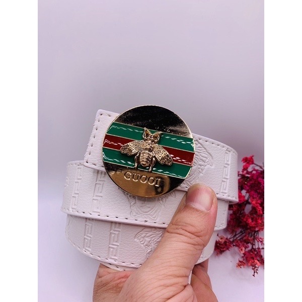 Thắt lưng trắng mặt ong 3 sọc - Dây nịt da cao cấp new